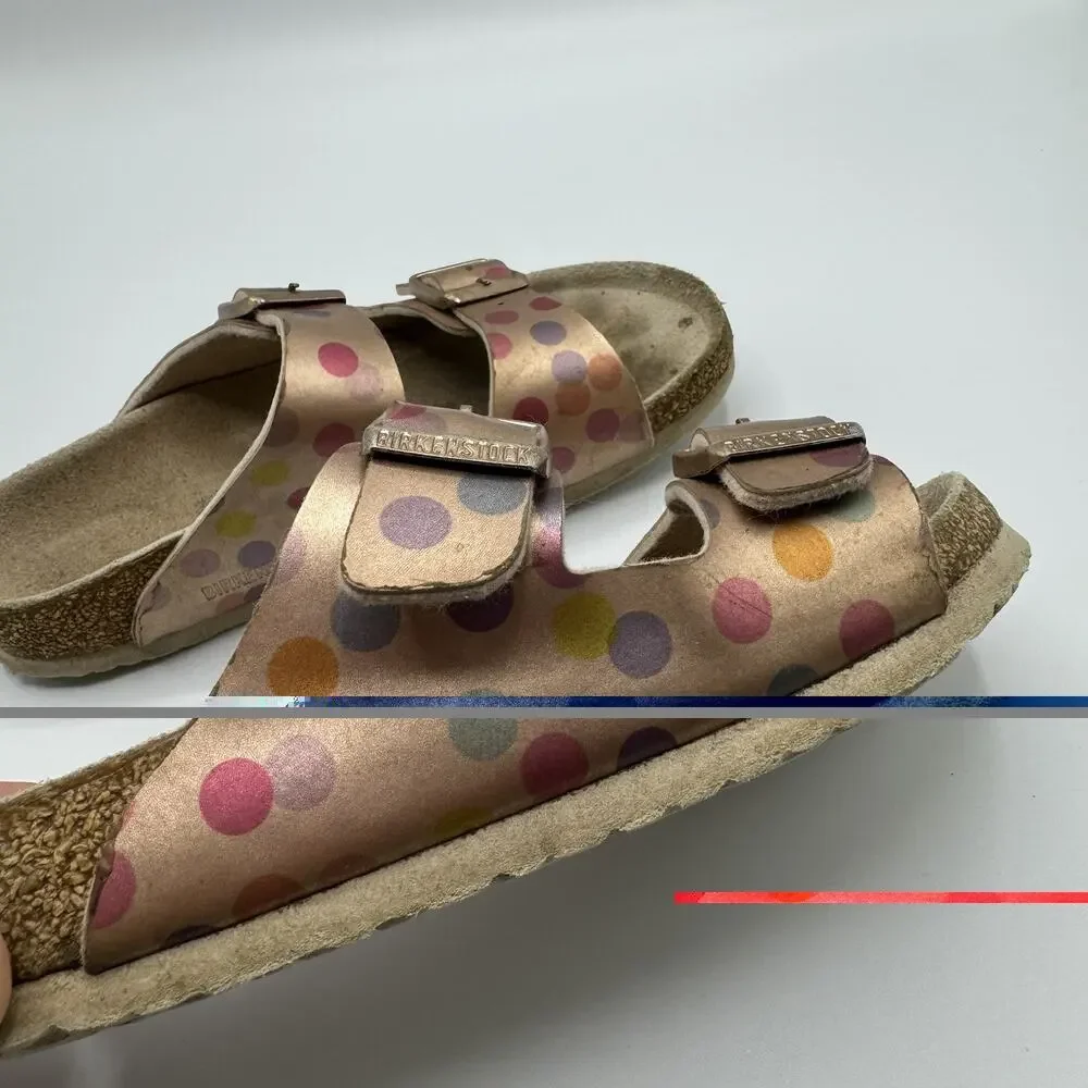 Birkenstock Arizona Kids Sandals in Electric Metallic Copper Dots Size 32
